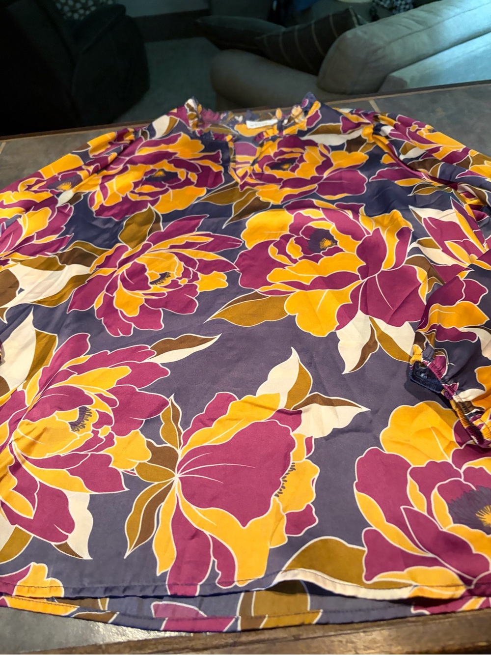 Vibrant Purple & Yellow Floral Long-Sleeve Blouse
